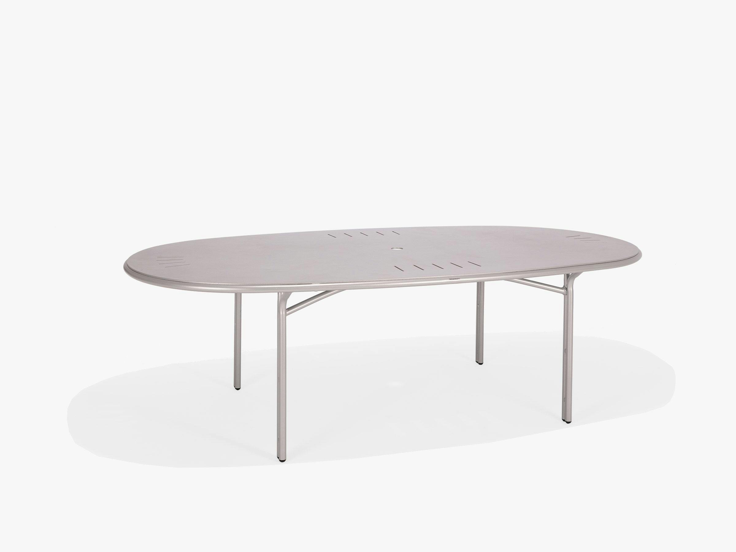 Surf Suncloth Weave 44 x 86 Oval Dining Table with stamped aluminum top